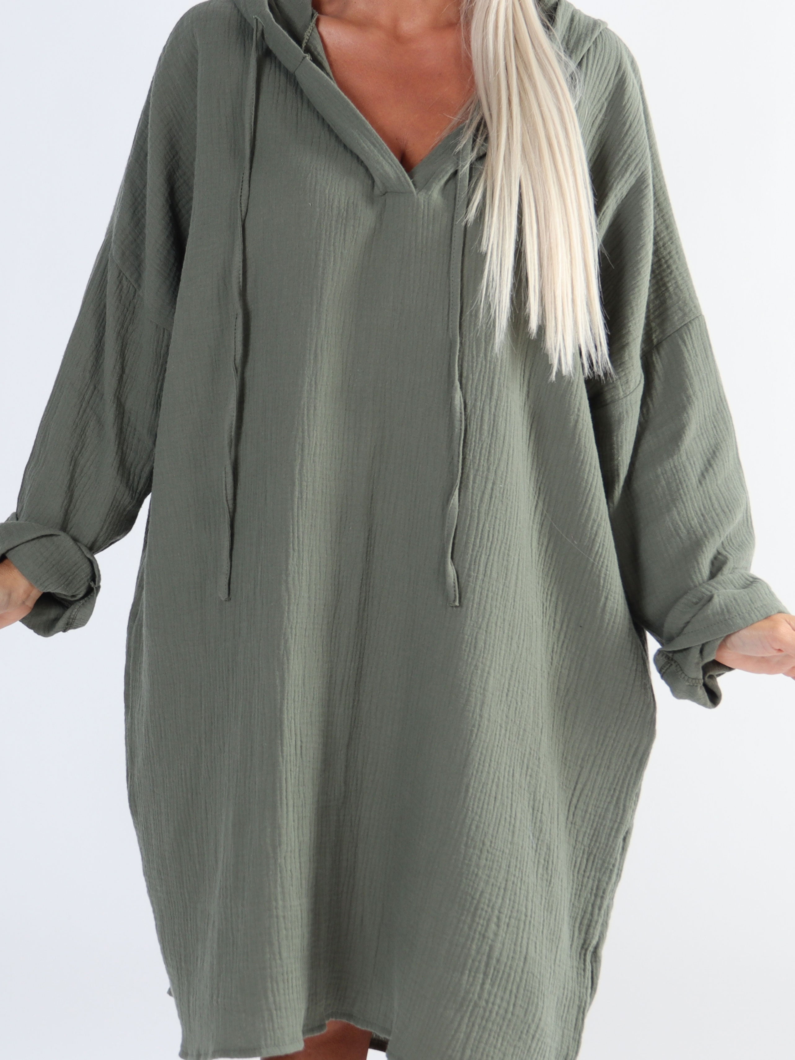 Anicha - Blød plus size kjole i bomuld med hætte